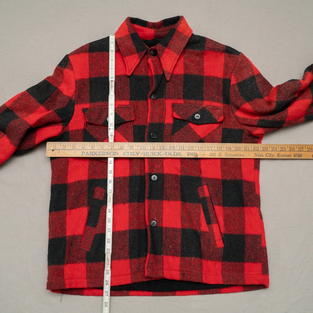 Vintage 60s John‎ Blair Wool Sherpa Lined Button Up Jacket Red Check Flannel M